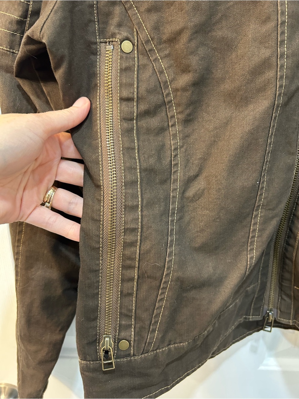 NWT Kuhl Burr Moto Canvas Jacket Womens Sz M Brown Outdoor Hiking Fleece Lined - Picture 6 of 16